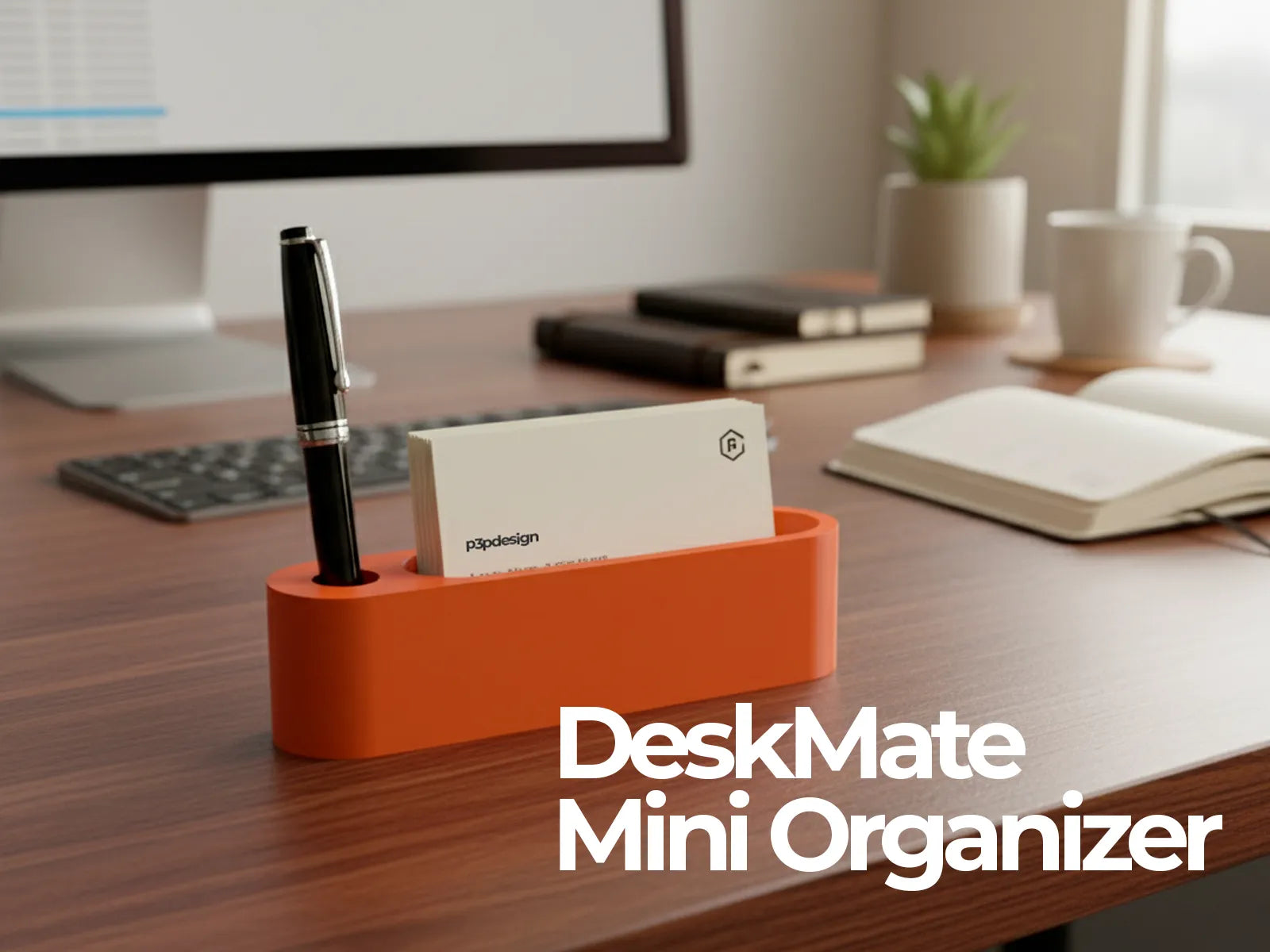 DeskMate Mini Organizer: Minimalist Card and Pen Holder